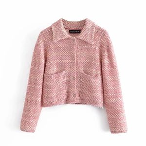 Damesmode Tweed Single Breasted Shirt-stijl Jassen Jas Lente Herfst Vintage Crop Coat High Street Uitloper 210521
