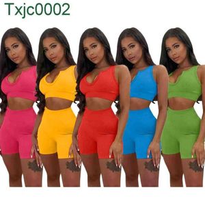 Femmes Survêtements Deux Pièces Ensemble Designer Slim Sexy Tenues Couleur Unie Jogging Costumes Taille Haute Col En V Gilet Et Shorts Vêtements