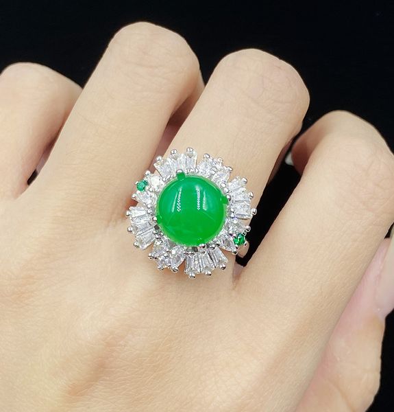 Bijoux de mariage pour femmes, Simulation d'agate naturelle, calcédoine verte glacée, jade, zircon, diamant, bague ouverte, cadeau d'anniversaire pour petite amie, réglable