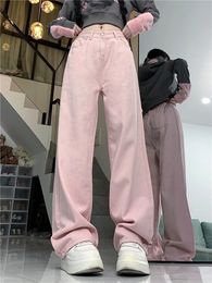 Vrouwen Mode Wijde Pijpen Baggy Roze Jeans Streetwear Losse Denim Broek Dame Koreaanse Retro Zoete Leuke Oversized Broek 240123
