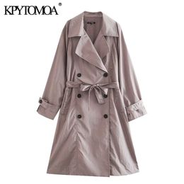 Damesmode Met Riem Double Breasted Losse Trenchcoat Lange Mouw Zakken Vrouwelijke Bovenkleding Chic Overjas 210420