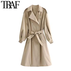 Femmes Mode Avec Ceinture À Double Boutonnage Trench-Coat Vintage À Manches Longues Poches Femme Survêtement Chic Pardessus 210507