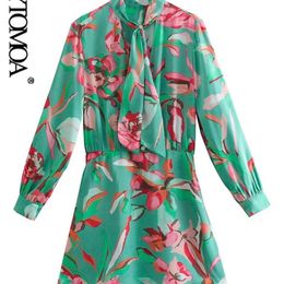 Women Fashion With Bow Floral Print Mini Dress Vintage Long Sleeve Front Buttons Vrouwelijke jurken Vestidos Mujer 220526