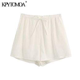 Moda de mujer con pantalones cortos con cordón vintage cintura elástica alta bolsillos laterales pantalones cortos femeninos pantalones cortos 210416