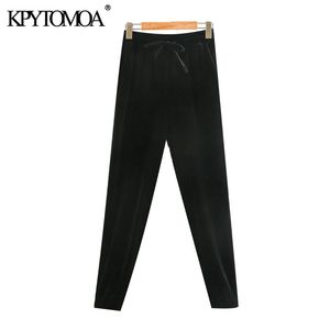 Mode féminine avec cordons velours Jogging pantalon Vintage taille élastique poches latérales femme pantalon Mujer 210416