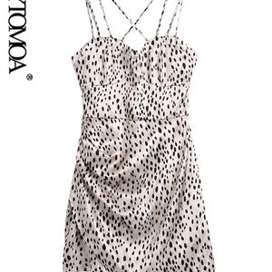 Vrouwen Mode Met Verzamelde Animal Print Mini Jurk Vintage Backless Rits Dunne Bandjes Vrouwelijke Jurken Vestidos 220526