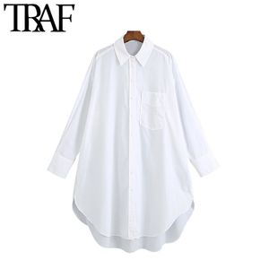 Damesmode met Pockets Oversized Asymmetry Blouses Vintage lange mouwen Button-up Vrouwelijke shirts Blusa Chic Tops 210507