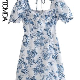 Vrouwen mode met banden bloemenprint mini -jurk vintage backless elastische zijkant ritsjurken Vestidos mujer 220526