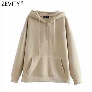 Vrouwen Mode Rits Decoratie Casual Losse Fleece Sweatshirts Vrouwelijke Basic Pockets Hoodies Chic Pullovers Tops H522 210420