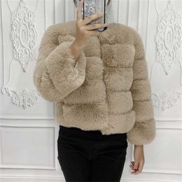 Mulheres Faux Fur Casaco Outono Inverno Alta Qualidade Fluffy Curto Casaco Faux Fur Jacket Oversize 211122