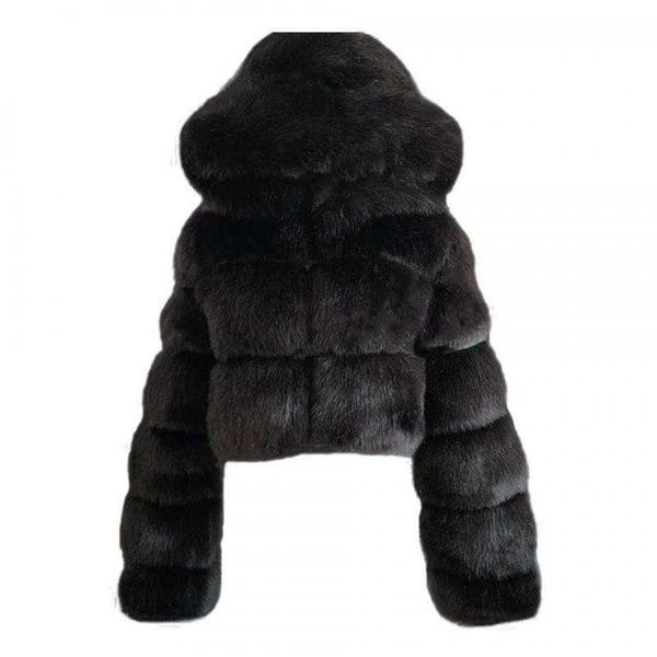 Mujeres Faux Fiux abrigo con capucha de manga larga Imitación Pelo Fake Fashion Chaqueta de invierno Abrigos cortos 4xl 210524