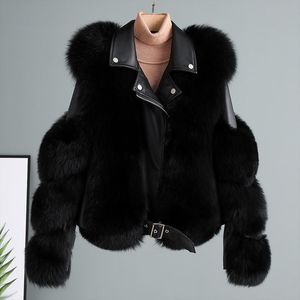 Femmes fausse fourrure manteau avec hiver mode 2022 nouveau Style moto luxe renard fourrure cuir vestes femme à la mode pardessus