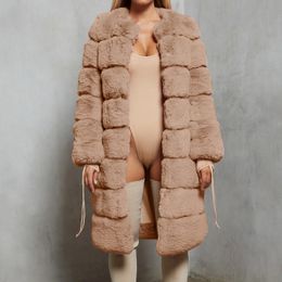 Dames Faux Bont Jassen Mode Trend Solid Thicken Warm Cardigan Lange Bont Bovenkleding Designer Winter Vrouw Fleece Plus Size Maxi Jassen