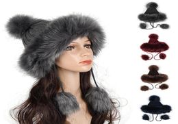 Vrouwen faux bont Russain Kozakken Pompom Bomber Hoeden vrouwelijke wol gebreide sneeuwkitjes fleece bommenwerper trapper hat1421034