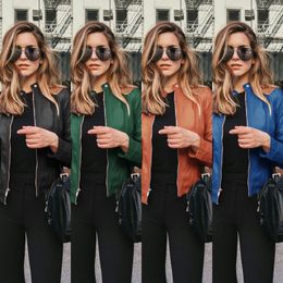 Femmes Faux Cuir Casual Vestes Automne et Printemps Mode Moto Vélo Manteau Top 12 Couleur Sélectionner