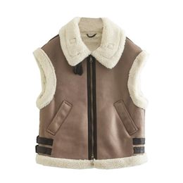 Chaleco cálido de lana de piel sintética para mujer, chaleco sin mangas, chaleco holgado grueso con solapa, chaqueta, abrigo, Tops elegantes de otoño, prendas de vestir de calle