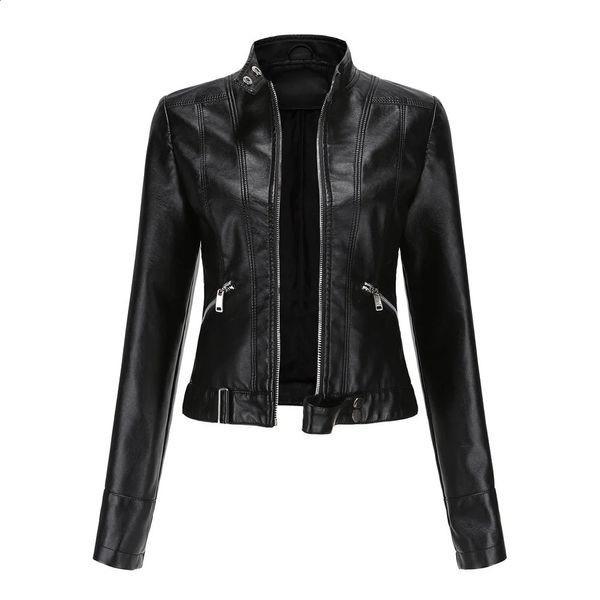 Femmes Faux Cuir Veste automne printemps Moto Biker Veste à glissière Violet Violet rouge café manteau mode Veste Cuir Femme 240131