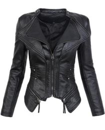 Femmes veste en simili cuir automne fermeture éclair mince manteau court Simple Biker Moto rue PU vestes noir haut Vrouwen Jas Kunstleer Women2982539