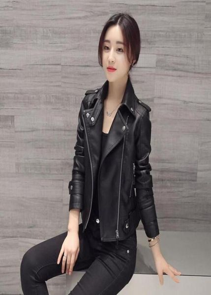 Chaqueta de piel sintética para mujer, abrigo ajustado de manga larga con cremallera de imitación de PU, chaqueta de moto negra Sexy para mujer, ropa exterior 2171859