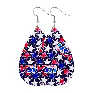 Dames Faux Lederen Teardrop Oorbellen Amerikaanse Vlag Sieraden Mode Trendy Decoratie Vlag Gedrukt Oorkleding X0709 X0710