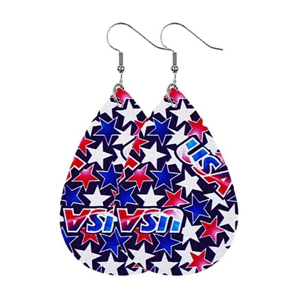 Femmes Faux cuir larme boucles d'oreilles drapeau américain bijoux mode à la mode décoration drapeau imprimé oreille porter X0709 X0710