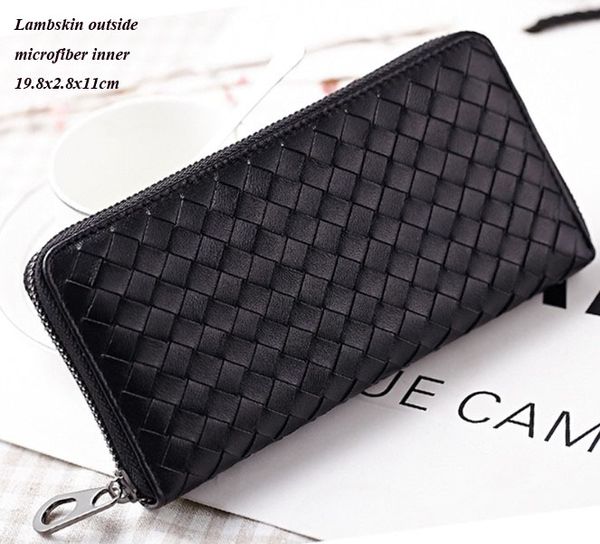 Bolsos de mano favorables para mujer 19,8 cm de ancho con una sola cremallera carteras largas piel de cordero calidad exterior microfibra interior venta directa de fábrica