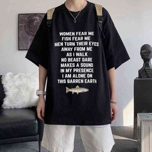 Femmes craignez-moi poisson craignez-moi hommes femmes t-shirt décontracté hauts t-shirt lâche t-shirt équipage surdimensionné ajusté doux anime manga t-shirt vêtements Y220214