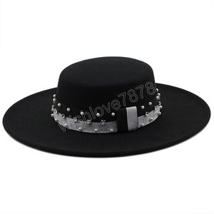 Chapeaux Fedoras en feutre pour femmes, casquette plate à bord large de 10cm, pour fête de mariage, église, tarte au porc, Derby Triby