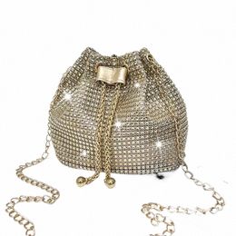 Femmes Fi Diamds Sacs de seaux Rétro Chaîne de perles Sacs à bandoulières brillants petits sacs à bandoulière Femelles sacs à main L5UJ #