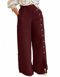 Mujeres Fi Cintura elástica Bolsillo Pantalones de pierna ancha Decoración de glúteos Casual Sólido Flojo Mujer Elegante All-Match LG Pantalones 89bO #