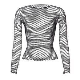 Femmes Fishnet Mesh Tops 6 couleurs sexy Voir à travers le t-shirt Skinny Goth Hollow Out Shirts à manches longues Streetwear 240410