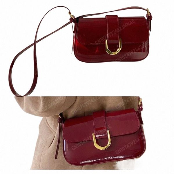 Femmes Flap Satchel Bag Fi Sac à bandoulière en cuir verni polyvalent Vintage fourre-tout sac à main bandoulière sac à bandoulière fille élégant sac à main 7118 #