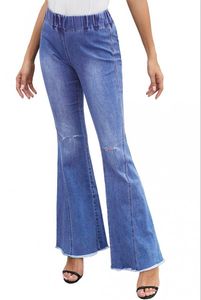 Vrouwen Flare Jeans Casual Broek Kniegaten Kwasten Gebleekte Fashional Hoge Elastische Taille Fit Vrouwelijke Hoge Kwaliteit Gratis Verzending