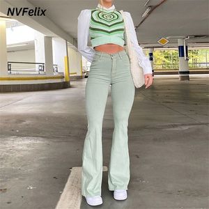 Mujeres Flare Jeans Pantalones Botón Abajo Cremallera Estiramiento Jeggings Elástico Denim Corte Leggings Bootcut Casual Moda Pantalones 220216