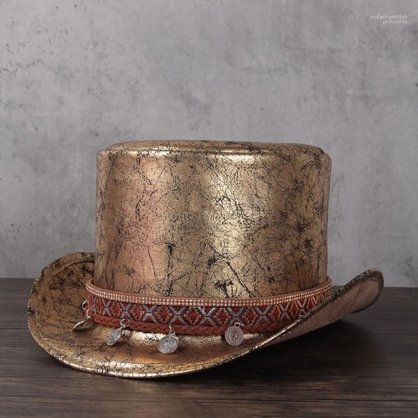 Sombrero de copa de cuero plano para mujer, sombrero de ducha Lday Fedora Magic Steampunk, Cosplay, gorro de fiesta de pastel de cerdo, 3 tallas 1