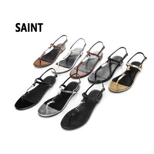 2023 vrouwen platte sandalen pantoffels cassan jurk schoenen ontwerper lakleer goud toon triple zwart nuede rode dames dame mode sandalen feest bruiloft kantoor