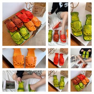 Vrouwen platte slijbanen slippers slippers slippers flops glijden strand sandaal slipper schoenen ontwerper oranje krokodillenhuid zomer le 64
