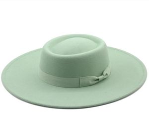 Sombrero Fedora de lana falsa de ala ancha de 95 CM con tapa plana para mujer, sombrero Fedora para fiesta de boda, gorra Panamá británica de Jazz Vintage Hats6480479