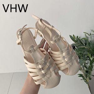 Femmes Appartements Sandales Diapositives Top Qualité D'été Casual Croix Tissage Fermé Bout Rond Chaussures En Cuir Vintage Mode Marron Femme Casual Chaussures