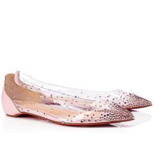 Dames flats schoenen pvc mesh specchio echte lederen schoen dame vrouw ballerina's comfortabele follies strass plat sole rood luxueus ontwerp