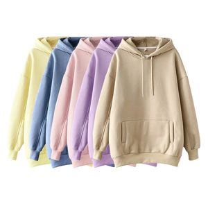 Vrouwen Fleece Hoodie Sweatshirts Winter Japanse Mode Oversize Dames Pullovers Warme Pocket Hooded Jacket 210420