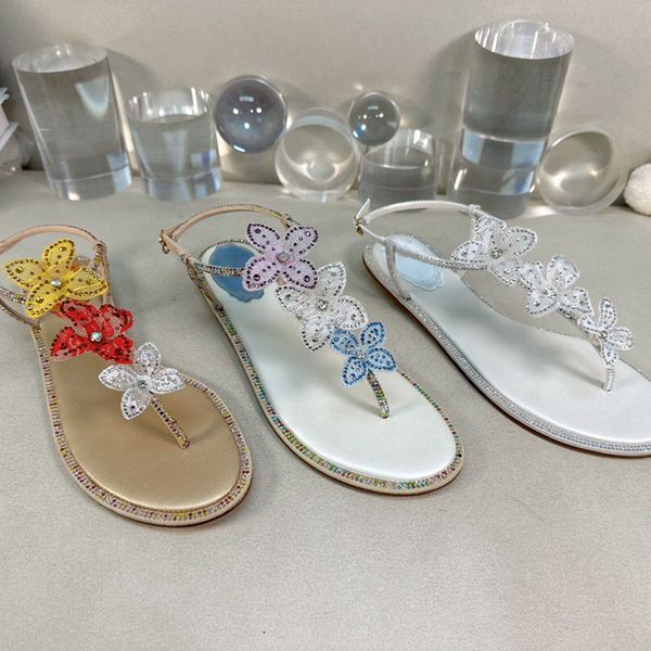 Femmes tongs LACE FLOWER SANDALS designer flip flop célèbre luxe Back Strap cheville sandales femmes chaussures rc cristal sandales femmes casual chaussures designers talon plat