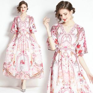 Robe longue à fleurs pour femmes, tenue de Boutique, à manches courtes, tendance haut de gamme, imprimée, robes de soirée, de piste, d'été, 2024