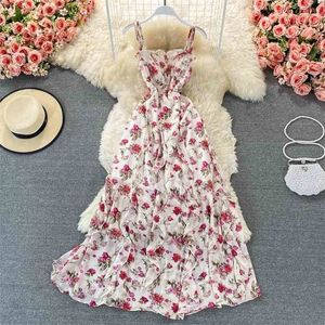 Femmes Robe florale été Boho feuille de Lotus volants robes en mousseline de soie élégantes dames Vintage col carré plage longue Robe 210525