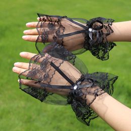 Women Floral Lace Bow Front Short Wrist Cuff Wedding Wrist Length Bridal Prom Gloves 22164