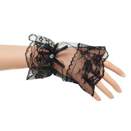 Women Floral Lace Bow Front Short Wrist Cuff Wedding Wrist Length Bridal Prom Gloves 22163