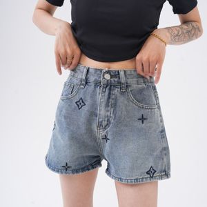 Vrouwen bloemenlogo -logo borduurwerk denim jeans ontwerper luxe shorts smlxlxxl