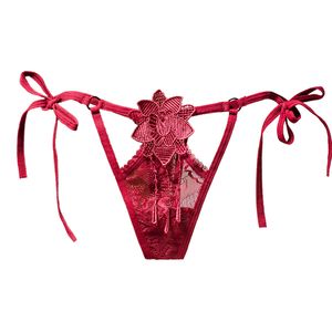 Vrouwen Bloemen Broek Thong G String Underwear Uitgehold Kant Mesh Sexy Slipje Bandage Lage taille Flower See Through Panty for Ladies Thongs