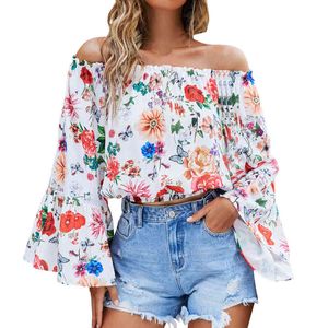 Femmes imprimé floral bohème hors épaule manches chauve-souris hauts chemisier chemise dames rayonne Boho chemises Sexy causal élégant Blusas L220705