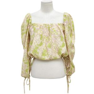 Dames Floral Print Korte Chiffon Shirt Square Collar Puff Long Sleeve Blouse Lente Zomer B0815 210514